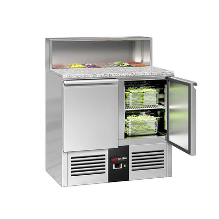 GGM Gastro Commercial Saladette Counter PREMIUM - 903mm - open top for 5 x GN 1/6 & stainless steel hinged lid - 2 doors - UK
