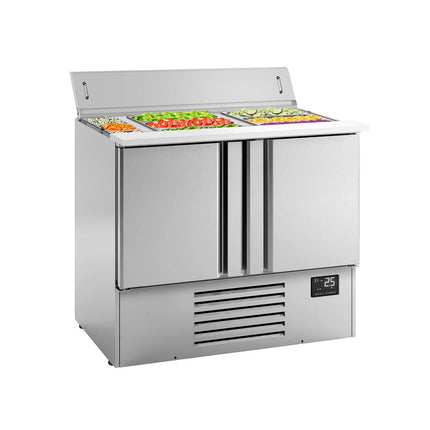 GGM Gastro Commercial Saladette Counter PREMIUM PLUS - 978mm - 230L - 2 doors - open top for 6 x GN 1/3 & 3 x GN 1/6 & stainless steel hinged lid