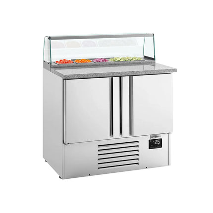 GGM Gastro Commercial Saladette Counter PREMIUM PLUS - 978mm - 230L - 2 doors - with glass canopy for 5 x GN 1/6