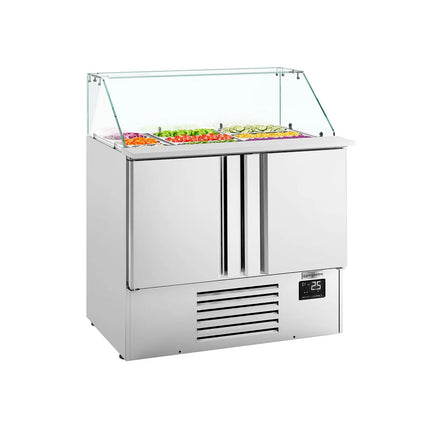 GGM Gastro Commercial Saladette Counter PREMIUM PLUS - 978mm - 230L - 2 doors - with square glass canopy for 6 x GN 1/3 & 3 x GN 1/6