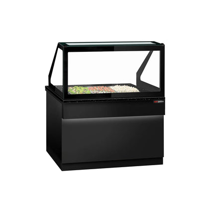 GGM Gastro Commercial Saladette Counter TORONTO - 1250mm - 800L - Black Front - 2 doors - with square glass canopy for 3 x GN 1/1 & 1 shelf - black granite worktop