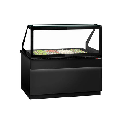 GGM Gastro Commercial Saladette Counter TORONTO - 1500mm - 1000L - Black Front - 2 doors - with square glass canopy for 4 x GN 1/1 & 1 shelf - black granite worktop