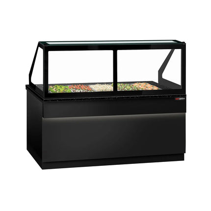 GGM Gastro Commercial Saladette Counter TORONTO - 2000mm - 1200L - Black Front - 3 doors - with square glass canopy for 5 x GN 1/1 & 1 shelf - black granite worktop