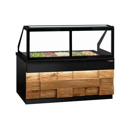 GGM Gastro Commercial Saladette Counter TORONTO - 2000mm - 1200L - Wood Front - 3 doors - with square glass canopy for 5 x GN 1/1 & 1 shelf - black granite worktop