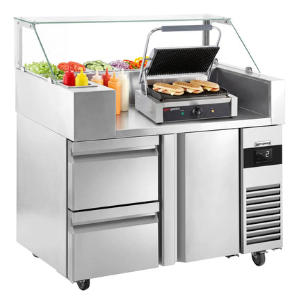 GGM Gastro Commercial Saladette Prep Counter - 1210x700mm - 1 Door & 2 Drawers - for 9x GN 1/6 - incl. Digital contact grill