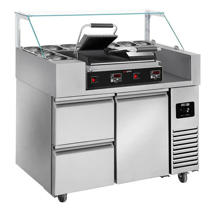 GGM Gastro Commercial Saladette Prep Counter - 1210x700mm - 1 Door & 2 Drawers - for 9x GN 1/6 - incl. Contact grill
