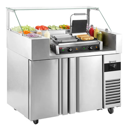 GGM Gastro Commercial Saladette Prep Counter - 1210x700mm - 2 Doors - for 9x GN 1/6 - incl. Digital contact grill