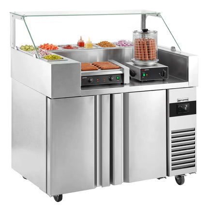 GGM Gastro Commercial Saladette Prep Counter - 1210x700mm - 2 Doors - for 9x GN 1/6 - incl. Hotdog grill & warmer