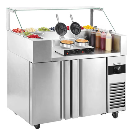 GGM Gastro Commercial Saladette Prep Counter - 1210x700mm - 2 Doors - for 9x GN 1/6 - incl. Waffle maker