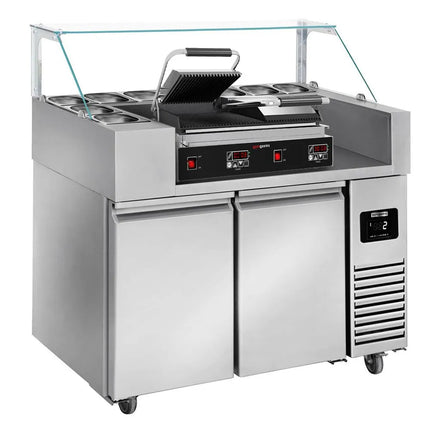 GGM Gastro Commercial Saladette Prep Counter - 1210x700mm - 2 Doors - for 9x GN 1/6 - incl. Contact grill