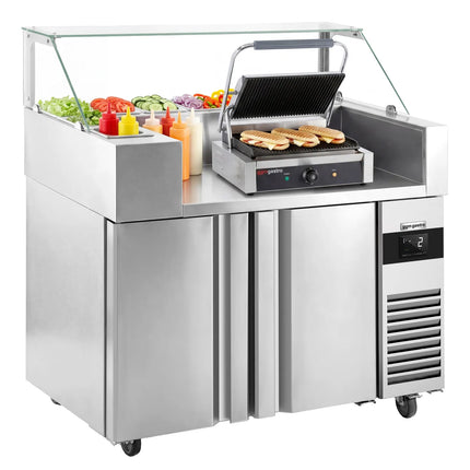 GGM Gastro Commercial Saladette Prep Counter - 1210x700mm - with 2 Doors - for 9x GN 1/6 - incl. Digital contact grill