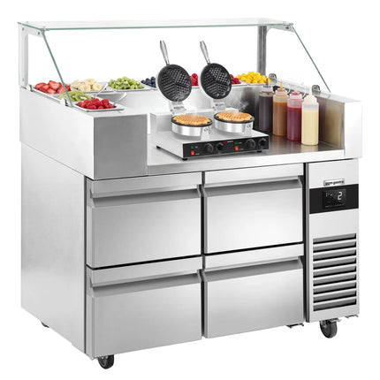 GGM Gastro Commercial Saladette Prep Counter - 1210x700mm - with 4 Drawers - for 9x GN 1/6 - incl. Waffle maker