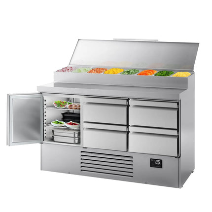 GGM Gastro Commercial Saladette Prep Counter - 1460x700mm - 1 Door & 4 Drawers - topper for 8x GN 1/4