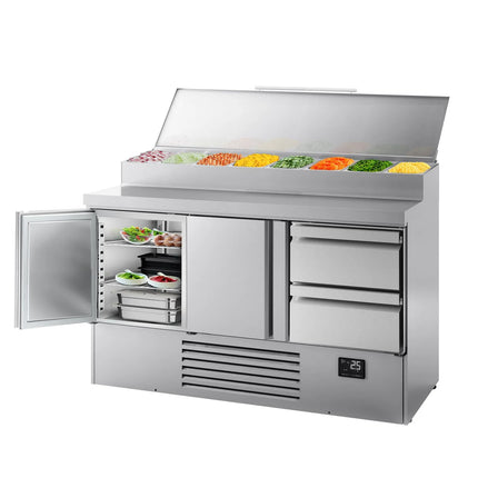 GGM Gastro Commercial Saladette Prep Counter - 1460x700mm - 2 Doors & 2 Drawers - for 8x GN 1/4