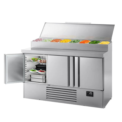 GGM Gastro Commercial Saladette Prep Counter - 1460x700mm - 3 Doors - topper for 8x GN 1/4