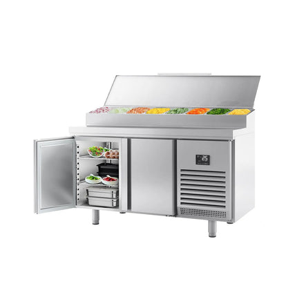 GGM Gastro Commercial Saladette Prep Counter - 1468x700mm - 2 Doors - for 1x GN 1/2 & 6x GN 1/3