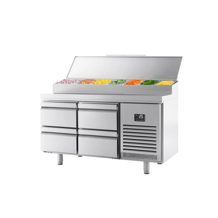 GGM Gastro Commercial Saladette Prep Counter - 1468x700mm - 4 Drawers - for 1x GN 1/2 & 6x GN 1/3