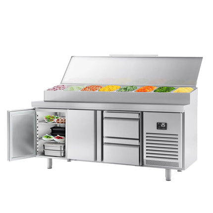GGM Gastro Commercial Saladette Prep Counter - 1960x700mm - 2 Doors & 2 Drawers - for 1x GN 1/2 & 9x GN 1/3