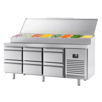 GGM Gastro Commercial Saladette Prep Counter - 1960x700mm - with 1 Door & 6 Drawers - for 1x GN 1/2 & 9x GN 1/3