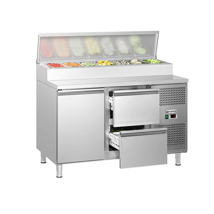 GGM Gastro Commercial Saladette Prep Counter ECO - 1360x700mm - 1 Door & 2 Drawers - for 7x GN 1/3
