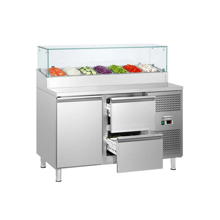 GGM Gastro Commercial Saladette Prep Counter ECO - 1360x700mm - with 1 Door & 2 Drawers - for 7x GN 1/3