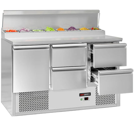 GGM Gastro Commercial Saladette Prep Counter ECO - 1365x700mm - 1 Door & 4 Drawers - for 8x GN 1/6