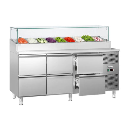 GGM Gastro Commercial Saladette Prep Counter ECO - 1795x700mm - 1 Door & 6 Drawers - for 9x GN 1/3 - incl. Glass sneeze guard