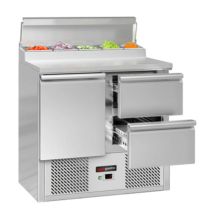 GGM Gastro Commercial Saladette Prep Counter ECO - 900x700mm - with 1 Door & 2 Drawers - for 5x GN 1/6