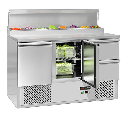 GGM Gastro Commercial Saladette Prep Counter ECO - Slimline - 1368x700mm - 2 Doors & 2 Drawers - for 8x GN 1/6