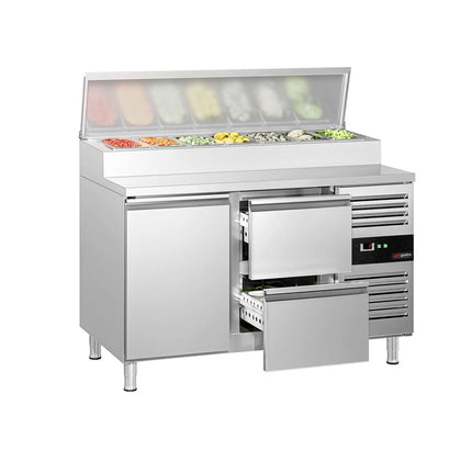 GGM Gastro Commercial Saladette Prep Counter PREMIUM - 1360x700mm - 1 Door & 2 Drawers - for 7x GN 1/3