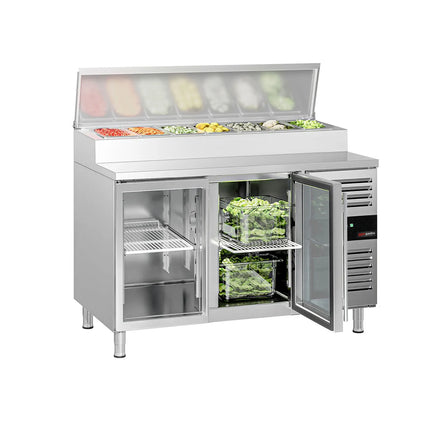 GGM Gastro Commercial Saladette Prep Counter PREMIUM - 1360x700mm - 2 Glass Doors - for 7x GN 1/3