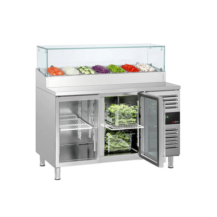 GGM Gastro Commercial Saladette Prep Counter PREMIUM - 1360x700mm - 2 Glass Doors - for 7x GN 1/3