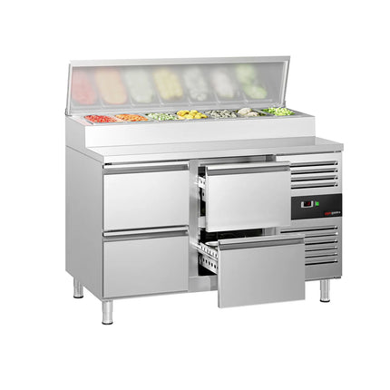 GGM Gastro Commercial Saladette Prep Counter PREMIUM - 1360x700mm - 4 Drawers - for 7x GN 1/3