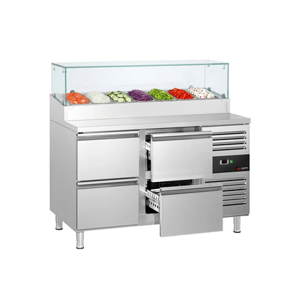 GGM Gastro Commercial Saladette Prep Counter PREMIUM - 1360x700mm - 4 Drawers - for 7x GN 1/3