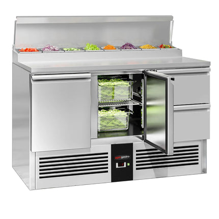GGM Gastro Commercial Saladette Prep Counter PREMIUM - 1368x700mm - 2 Doors & 2 Drawers - for 8x GN 1/6