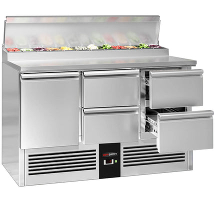 GGM Gastro Commercial Saladette Prep Counter PREMIUM - 1368x700mm - with 1 Door & 4 Drawers - for 8x GN 1/6