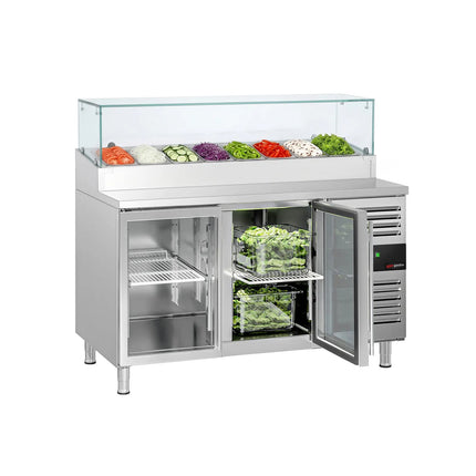GGM Gastro Commercial Saladette Prep Counter PREMIUM - 1510x800mm - with 2 Glass Doors - for 8x GN 1/3