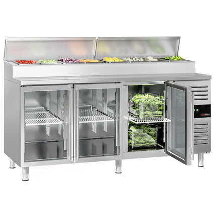 GGM Gastro Commercial Saladette Prep Counter PREMIUM - 1795x700mm - 3 Glass Doors - for 8x GN 1/3