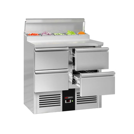 GGM Gastro Commercial Saladette Prep Counter PREMIUM - 900x700mm - 4 Drawers - topper for 5x GN 1/6