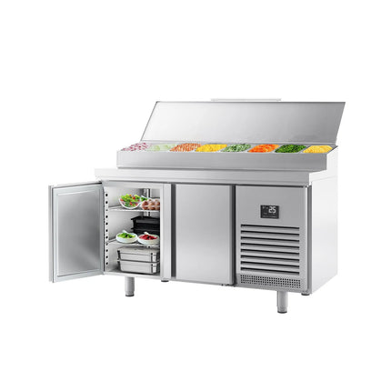 GGM Gastro Commercial Saladette Prep Counter - Slimline - 1468x600mm - 2 Doors - topper for 8x GN 1/4