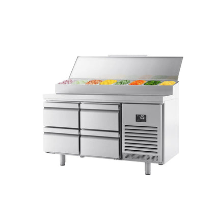 GGM Gastro Commercial Saladette Prep Counter Slimline - 1468x600mm - with 4 Drawers - topper for 8x GN 1/4