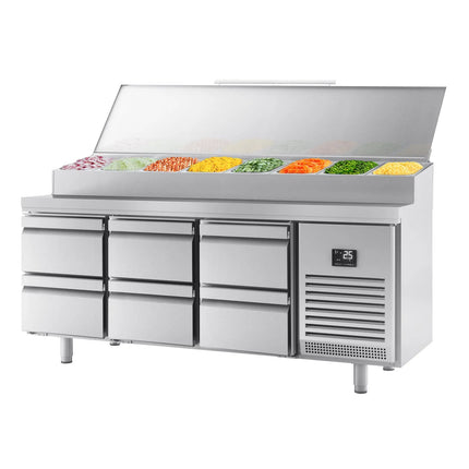 GGM Gastro Commercial Saladette Prep Counter Slimline - 1960x600mm - 6 Drawers - topper for 11x GN 1/4