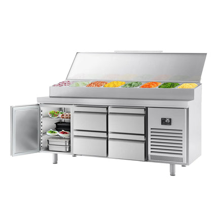 GGM Gastro Commercial Saladette Prep Counter Slimline - 1960x600mm - with 1 Door & 4 Drawers - topper for 11x GN 1/4