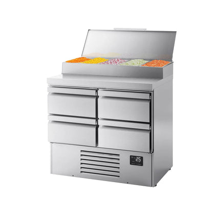 GGM Gastro Commercial Saladette Prep Counter - Slimline - 978x700mm - 4 Drawers - for 5x GN 1/4