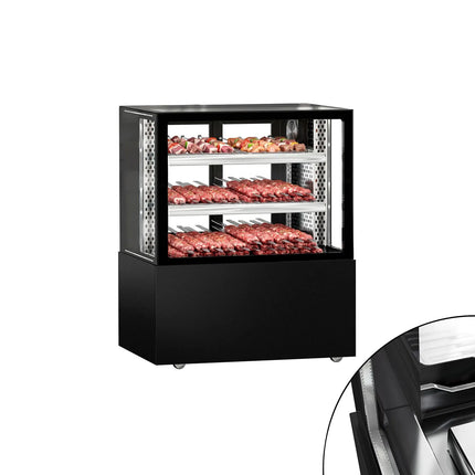 GGM Gastro Commercial serve over counter MADRID - 435L - 1000mm - Double glazing - with 2 adjustable shelves - rear sliding doors - Black matt