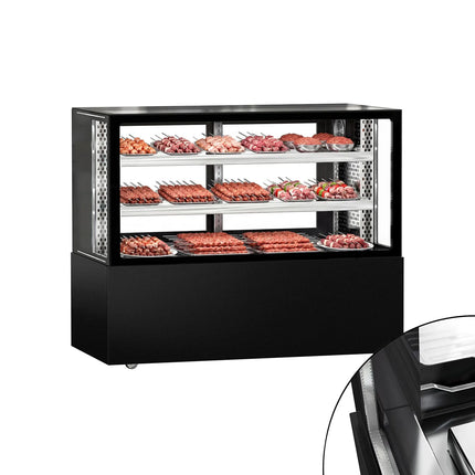 GGM Gastro Commercial serve over counter MADRID - 525L - 1500mm - Double glazing - with 2 adjustable shelves - rear sliding doors - Black matt