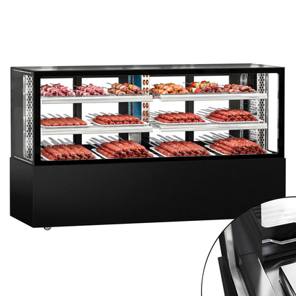 GGM Gastro Commercial serve over counter MADRID - 735L - 2000mm - Double glazing - with 2 adjustable shelves - rear sliding doors - Black matt