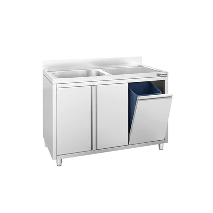 GGM Gastro Commercial Sink Cabinet - 1200x600mm - with waste bin & 1 bowl left-hand