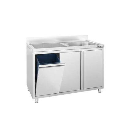 GGM Gastro Commercial Sink Cabinet - 1200x600mm - with waste bin & 1 bowl right-hand