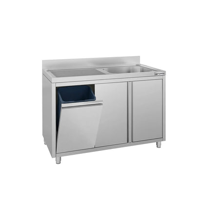 GGM Gastro Commercial Sink Cabinet ECO - 1200x700mm - with waste bin & 1 bowl right-hand